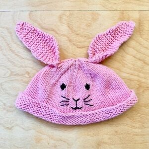 Handmade Pink Bunny Ear Baby Knit Hat | Easter Photo Prop